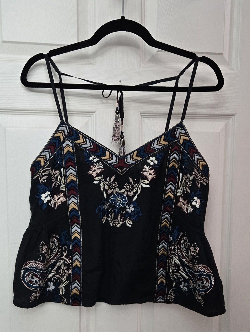 LOVE SAM Black Embroidered Floral Cami Top, Size SMALL